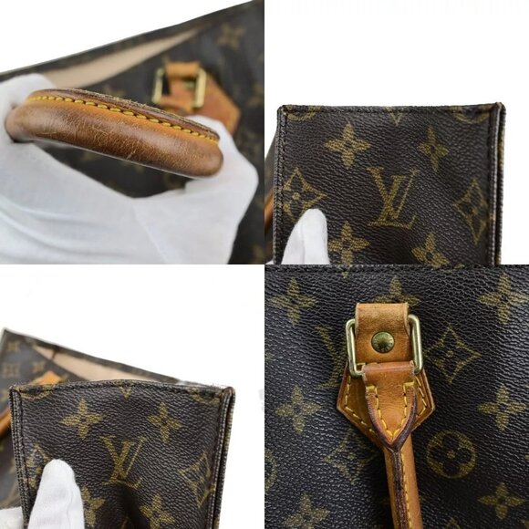LOUIS VUITTON Logo Sac Plat Hand Tote Bag Monogram Leather Brown - Picture 6 of 14